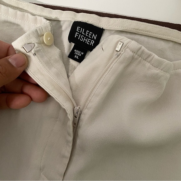 Eileen Fisher Crepe Silk Pants XL Ivory Highwaist Straight Leg Lightweight - Picture 5 of 13